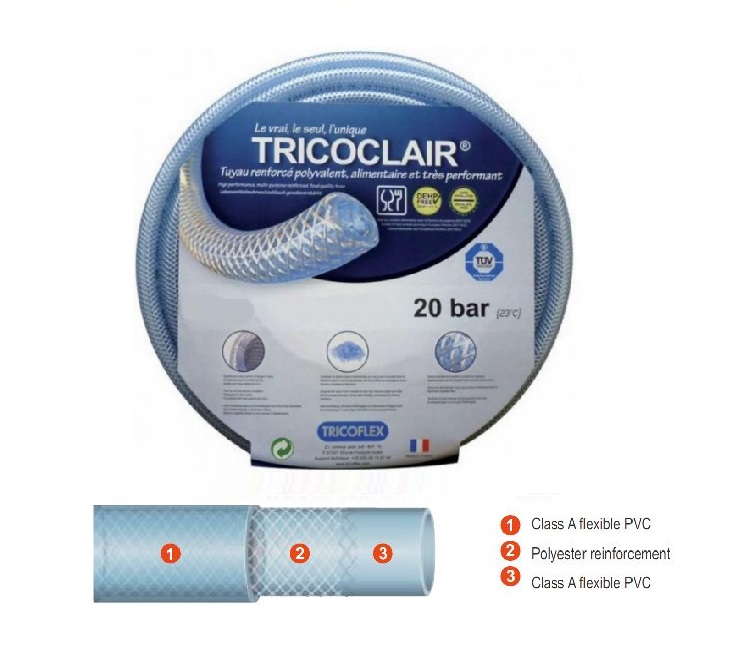 21-041 Low Pressure Tricoflex Braided Clear Hose, 30m Rolls